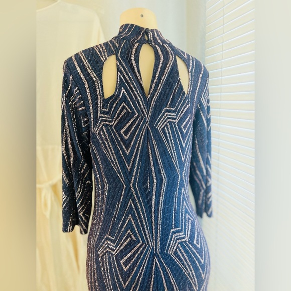 En Focus Studio size 10 embellished blue and gold metallic formal dress. - Picture 4 of 9